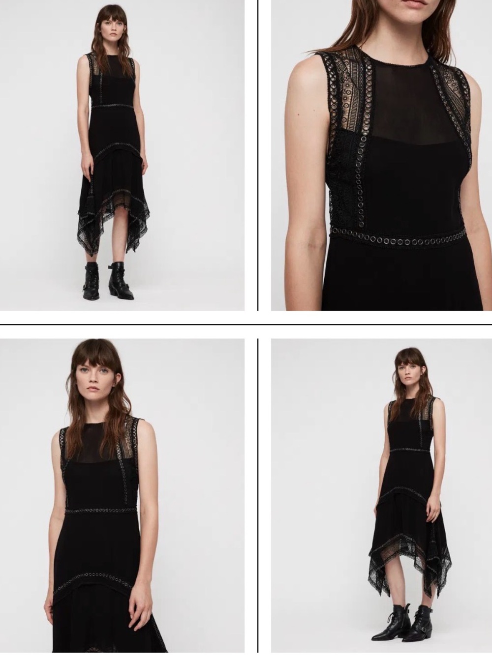 AllSaints Alicia Lace & Metal Midi Dress handkerchief hem 4 small All Saints - Picture 6 of 16